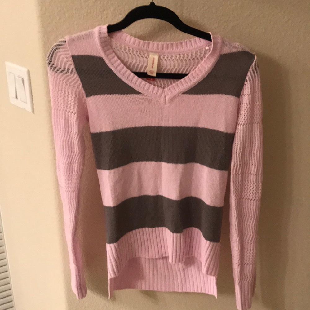Pink and grey striped sweater
